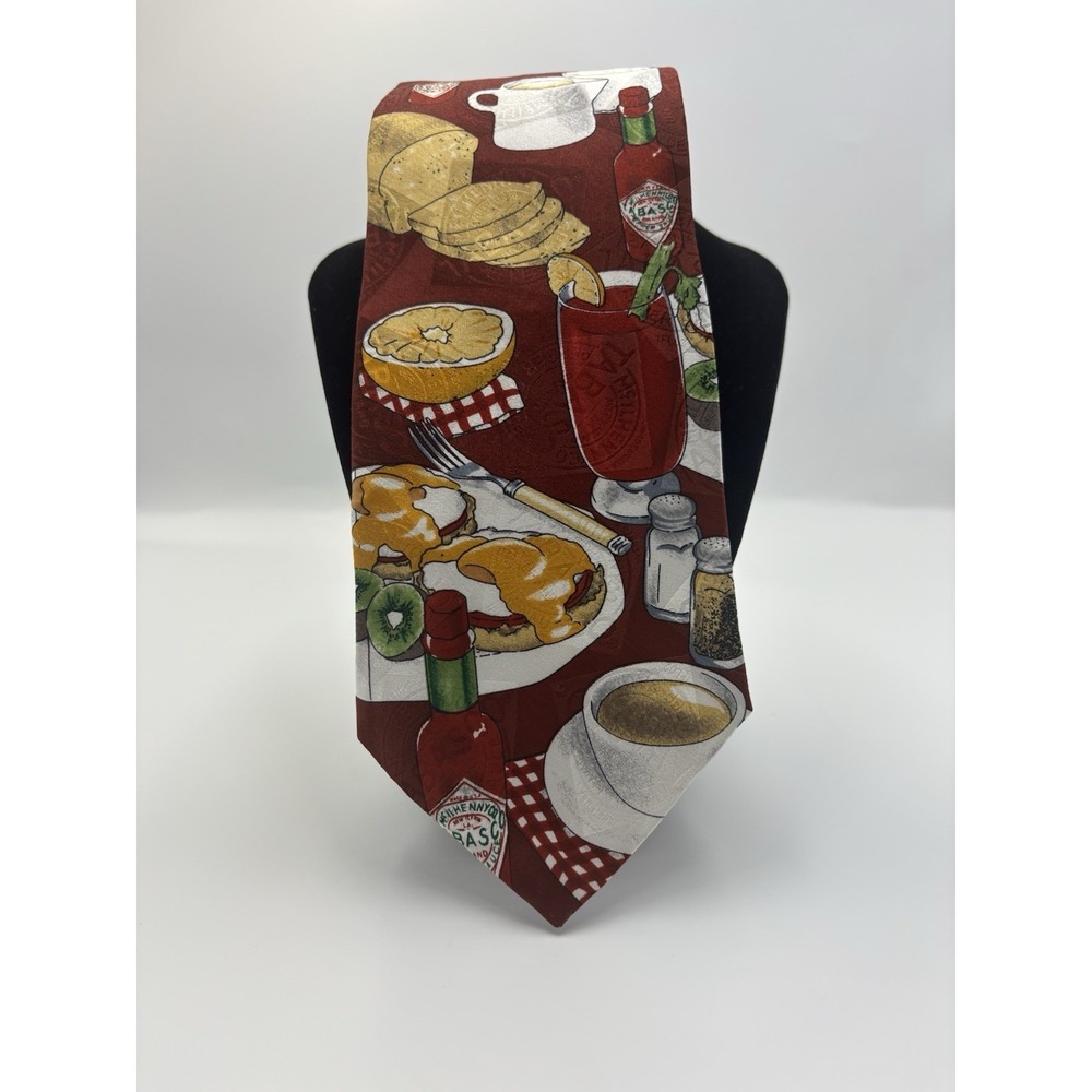 Tabasco‎ Breakfast Novelty Silk Tie Eggs Benedict Bloody Mary Coffee